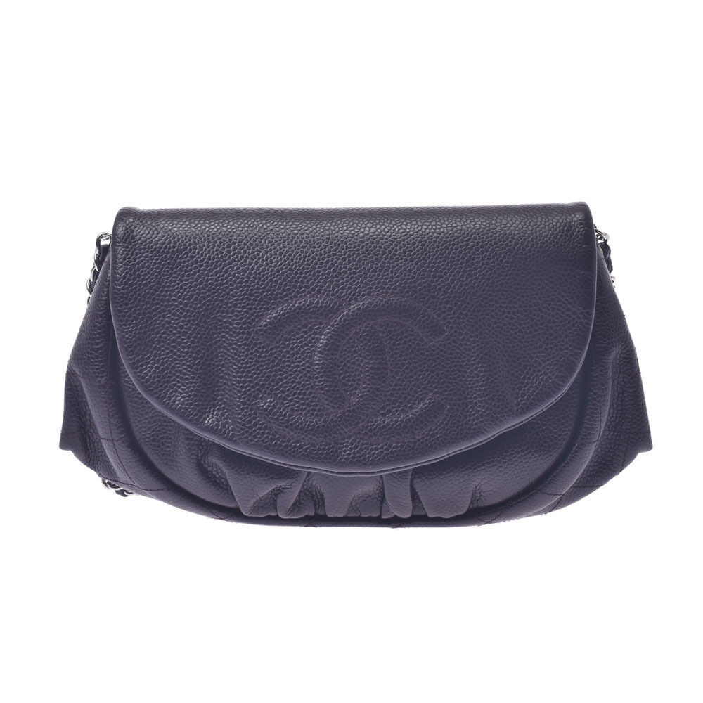 CHANEL Half Moon Purple Caviar Leather Chain Wallet